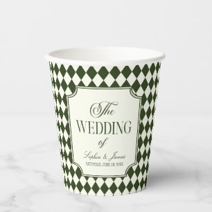 Luxury Old Money Olive Green Ivory Vintage Wedding Paper Cups