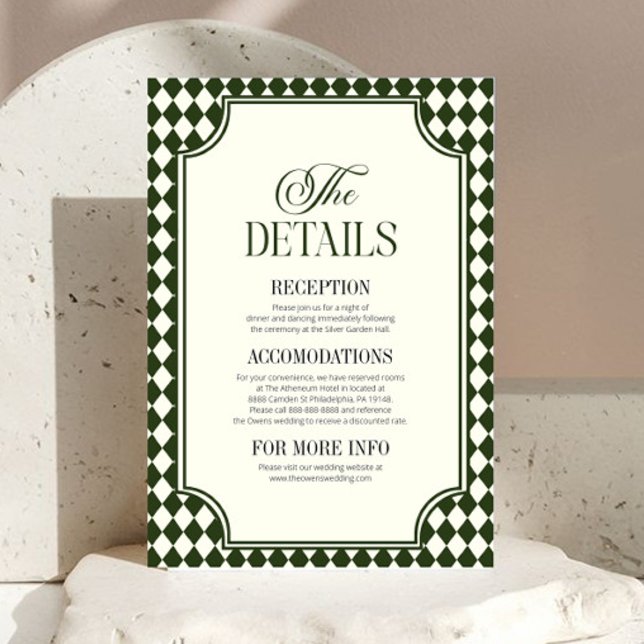 Luxury Old Money Olive Green Wedding Details Enclosure Card (Creator Uploaded)