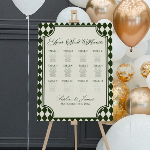 Luxury Old Money Olive Green Wedding Seating Chart Foam Board