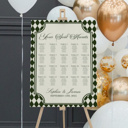 Luxury Old Money Olive Green Wedding Seating Chart Foam Board