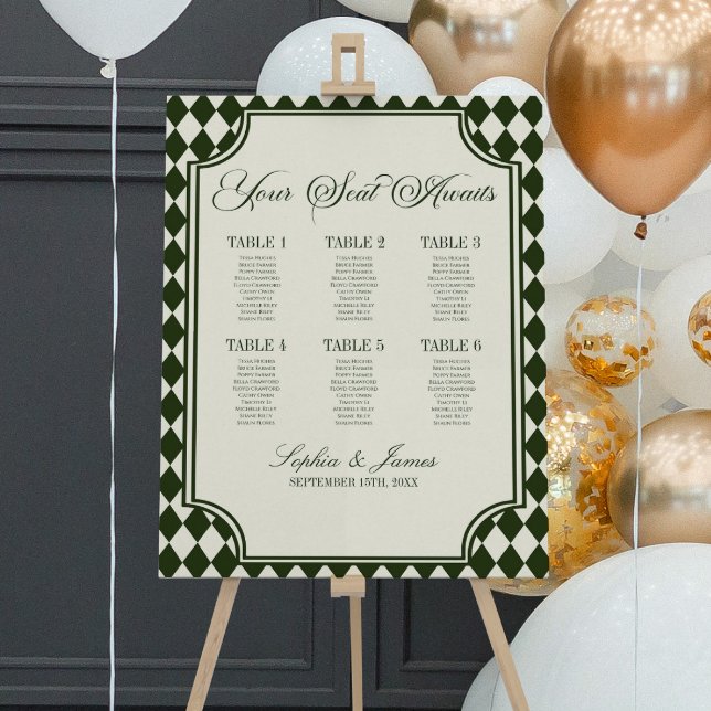 Luxury Old Money Olive Green Wedding Seating Chart Foam Board (Creator Uploaded)