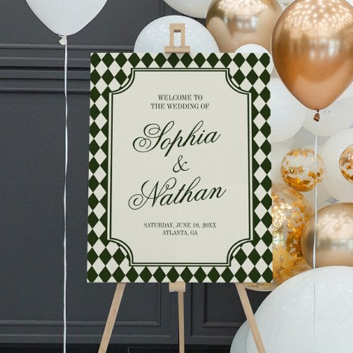 Luxury Old Money Olive Green Wedding Welcome Sign