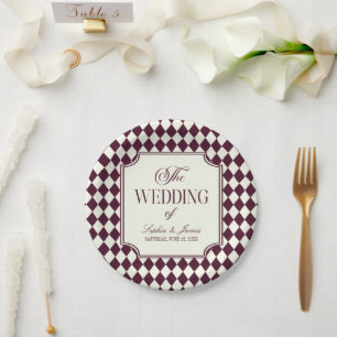 Luxury Old Money Wine Ivory Vintage Wedding Paper Plates