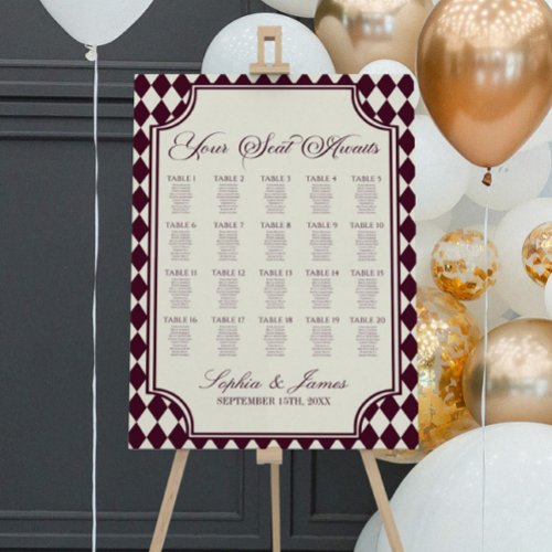Luxury Old Money Wine Wedding Seating Chart Foam Board