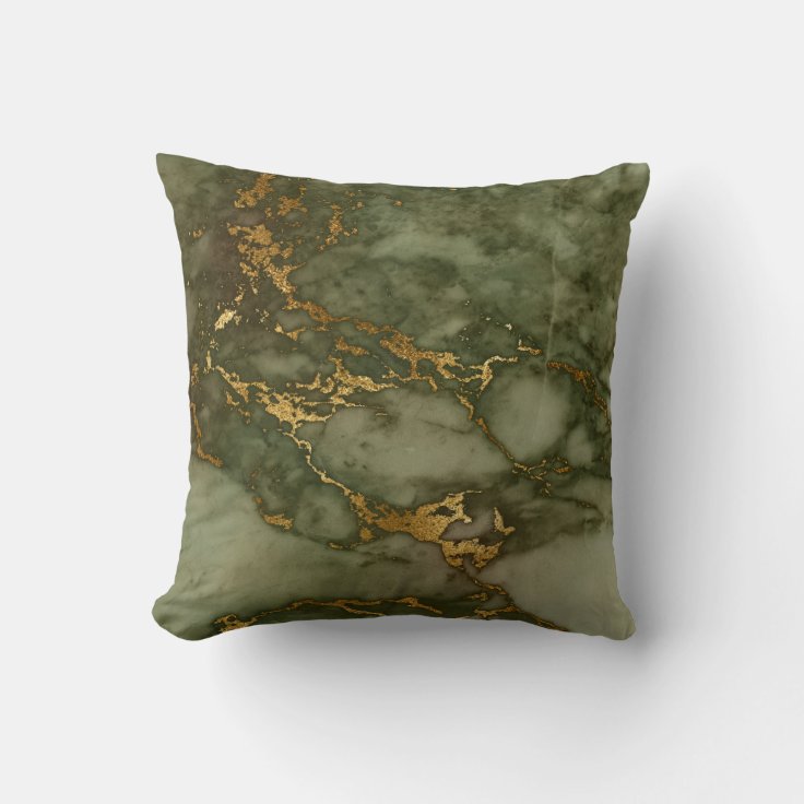 Luxury Olive Green and Gold Marble Throw Pillow Zazzle