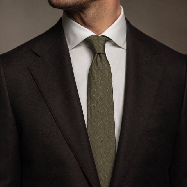 Luxury Olive Green Botanical Diamond Pattern Neck Tie (Creator Uploaded)