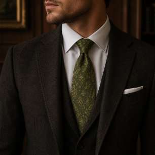 Luxury Olive Green Botanical Garden Jacquard Neck Tie