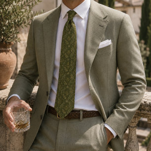 Luxury Olive Green Botanical Garden Jacquard Neck Tie