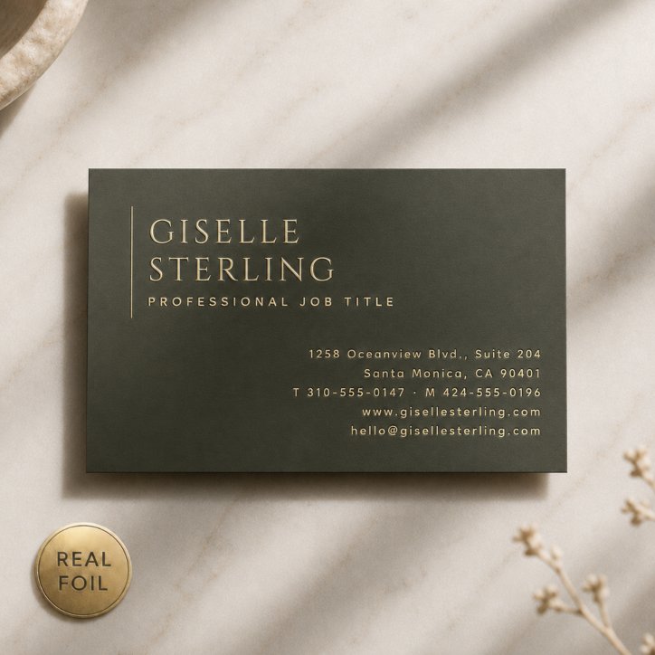 Luxury Olive Green Gold Foil Business Card