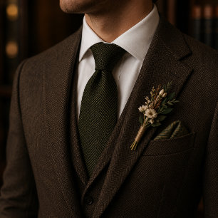 Luxury Olive Green Herringbone Neck Tie