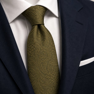 Luxury Olive Sage Green Baroque Damask Jacquard Neck Tie