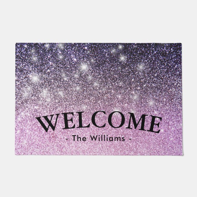 Luxury Ombre Glitter Welcome Personalized Doormat (Front)