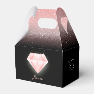 Luxury Ombre Pink Glitter Diamond Birthday Black Favor Boxes