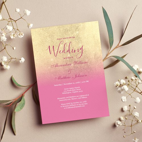 Luxury ombre pink gold glitter glam Wedding Invitation