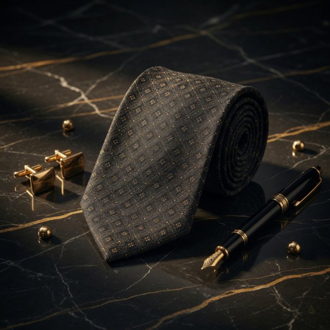 Luxury Onyx and Gold Geometric Micro Pattern Neck Tie (Creator Uploaded)