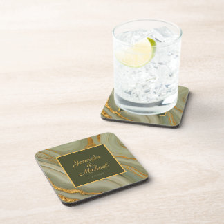 Luxury Onyx With Gold Beverage Coaster
