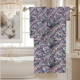 Luxury Opal DIamond Snow Leopard Print Towel Set