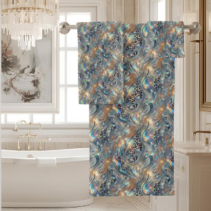 Luxury Opal DIamond   Snow Leopard Print Towel Set