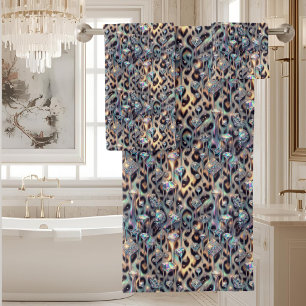 Luxury Opal DIamond   Snow Leopard Print Towel Set