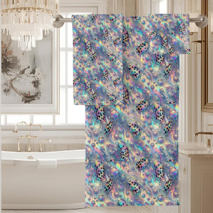 Luxury Opal DIamond   Snow Leopard Print Towel Set