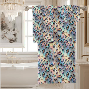 Luxury Opal DIamond   Snow Leopard Print Towel Set