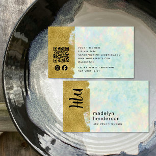 Luxury Opal Gold Brush QR Code Social Media Business Card