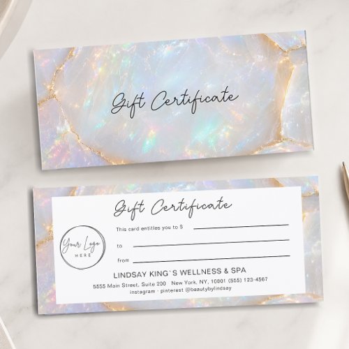 Luxury Opal Holographic Logo Gift Certificate