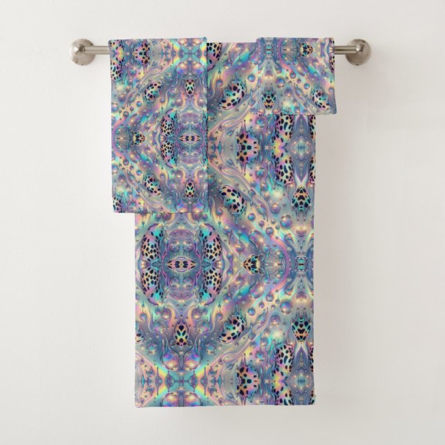 Luxury Opal Leopard Print Pattern Bath Towel Set (Insitu)