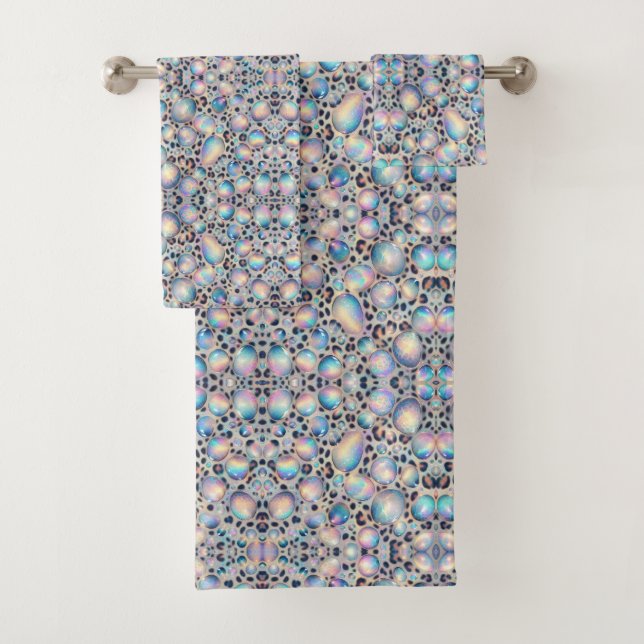 Luxury Opal Leopard Print Pattern Bath Towel Set (Insitu)