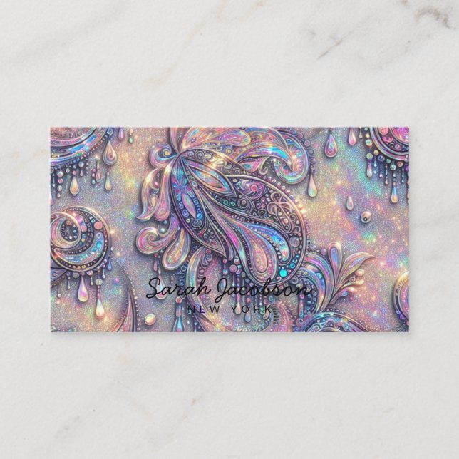 Luxury Opal Paisley Diamond  Business Card (Front)