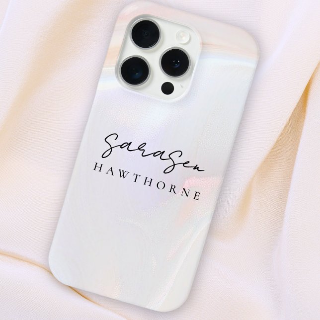 Luxury Opal Shell Holographic Elegant Script Name Case-Mate iPhone Case (Creator Uploaded)