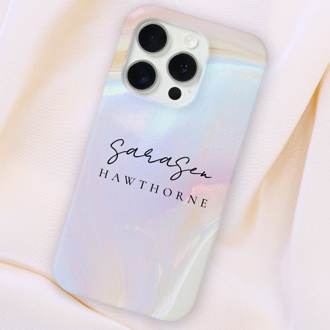 Luxury Opal Shell Holographic Elegant Script Name Case-Mate iPhone Case (Creator Uploaded)