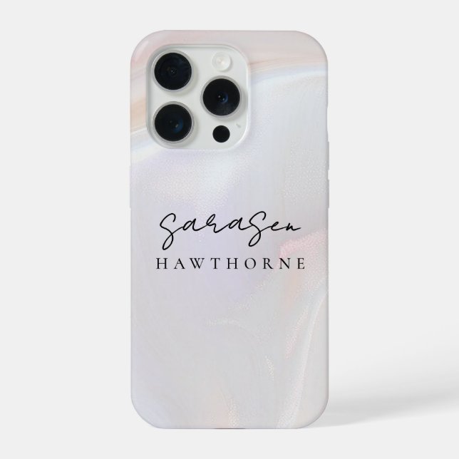 Luxury Opal Shell Holographic Elegant Script Name Iphone Case (Back)