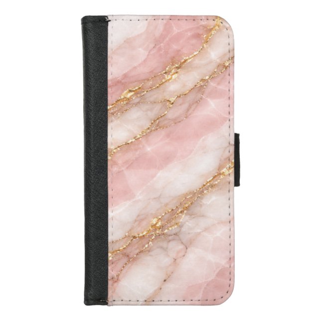 Luxury Opalescent White/Pink Marble Texture iPhone Wallet Case (Front)