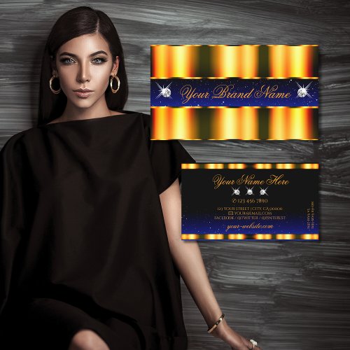 Luxury Orange Blue Black Sparkle Jewels Glamorous Business Card