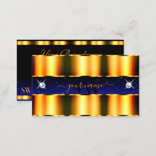 Luxury Orange Blue Black Sparkle Jewels Initials Business Card