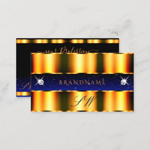 Luxury Orange Blue Black Sparkle Jewels Monogram Business Card