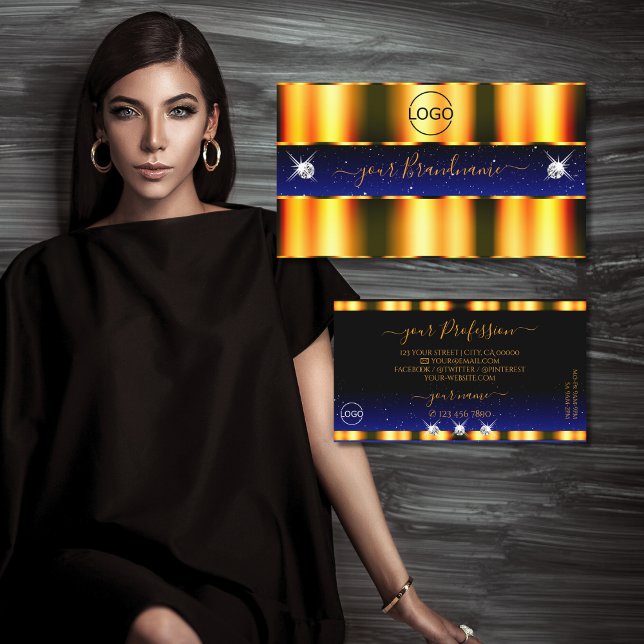 Luxury Orange Blue Black Sparkle Jewels with Logo Business Card (Creator Uploaded)