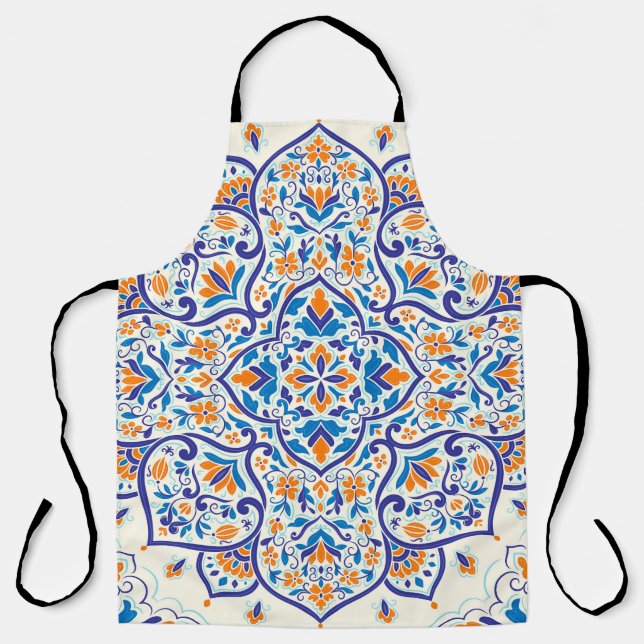 Luxury Orange Blue Ornament Pattern Apron (Front)