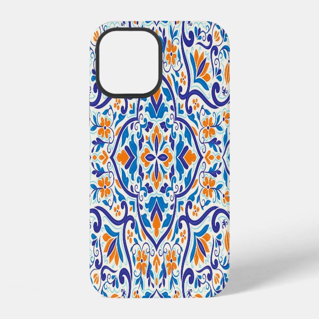 Luxury Orange Blue Ornament Pattern Iphone Case (Back)