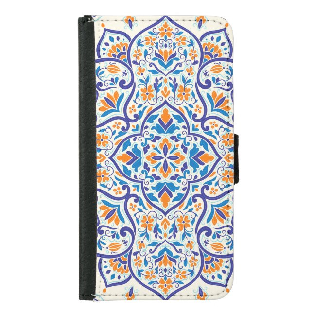 Luxury Orange Blue Ornament Pattern Samsung Galaxy Wallet Case (Front)