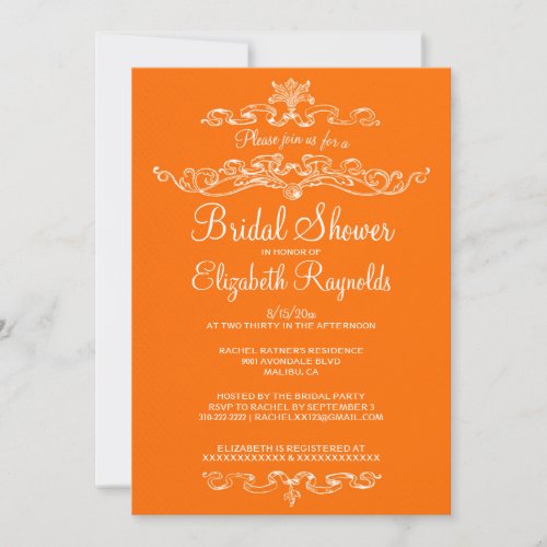 Luxury Orange Bridal Shower Invitations