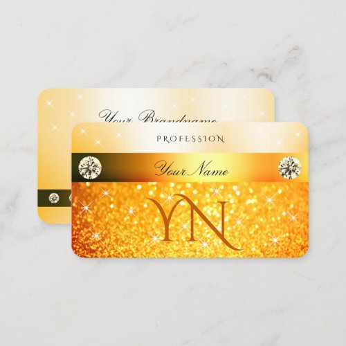 Luxury Orange Glitter Sparkling Stars and Monogram Business Card