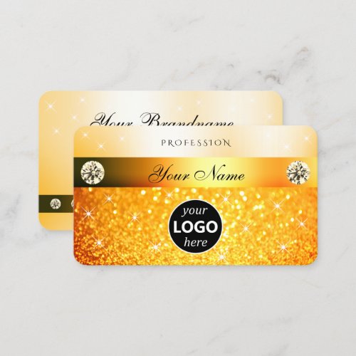 Luxury Orange Glitter Sparkling Stars with Logo Business Card