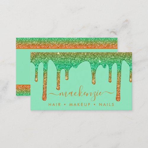 Luxury Orange Teal Ombre Sparkle Glitter Drips Business Card