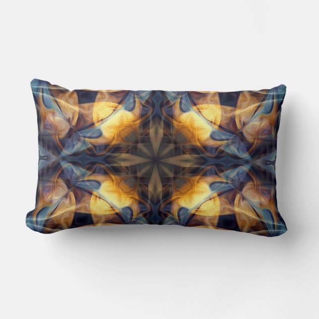 Luxury, ornamental colourful pattern, navy blue lumbar pillow (Front)