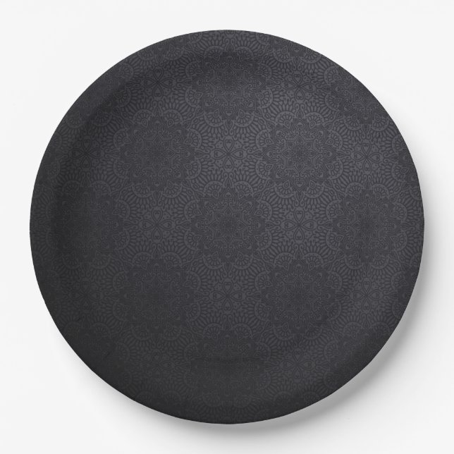 Luxury ornamental mandala black paper plates (Front)