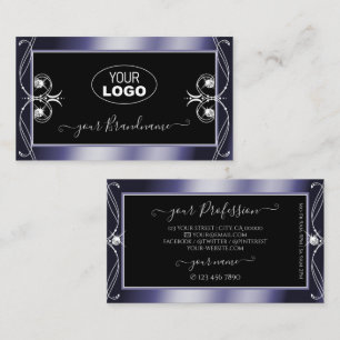 Luxury Ornate Black Blue Sparkle Diamonds Add Logo Business Card
