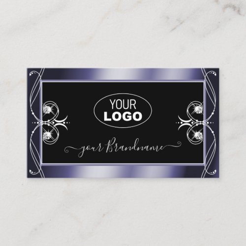 Luxury Ornate Black Blue Sparkle Diamonds Add Logo Business Card