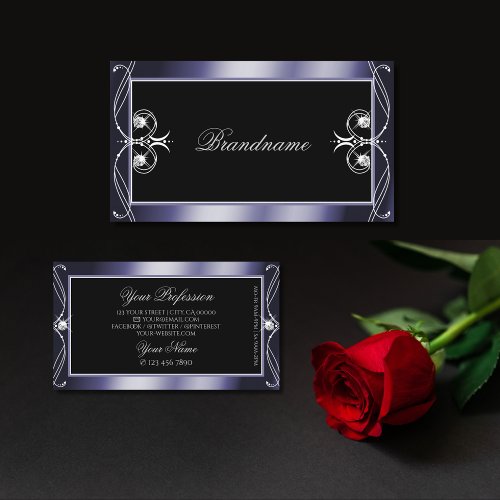 Luxury Ornate Black Blue Sparkle Diamonds Ornament Business Card